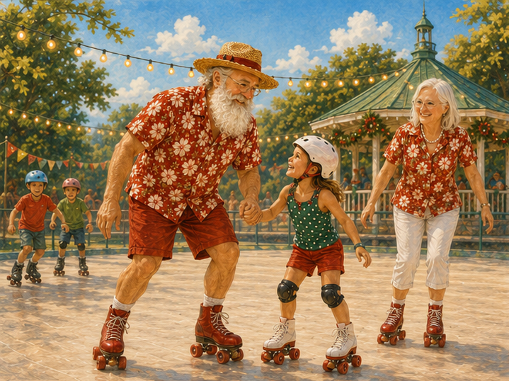 Enjoy a summer skate session with a special North Pole guest.